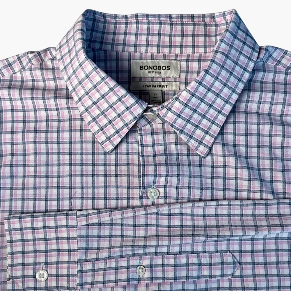 Bonobos Mens XL Standard Fit Pink Navy Check Performance Button Down BSH11549D